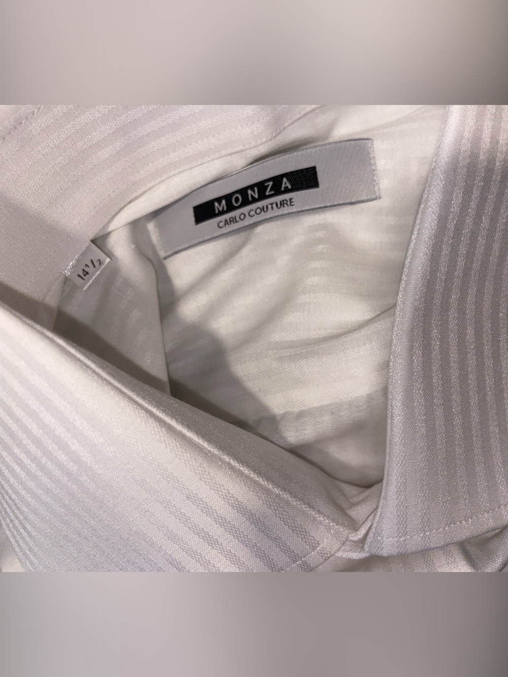NWT - MONZA CARLO COUTURE White Vertical-Stripe Dress Shirt 14 1/2 - Picture 3 of 3